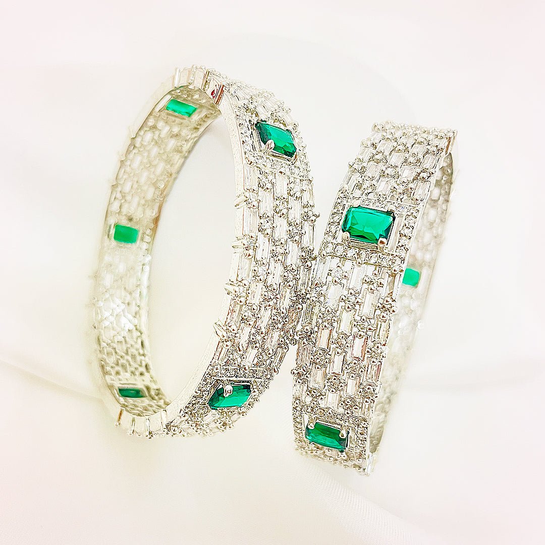 Calandra Emerald Cut CZ Bangles – Antique Silver Polish