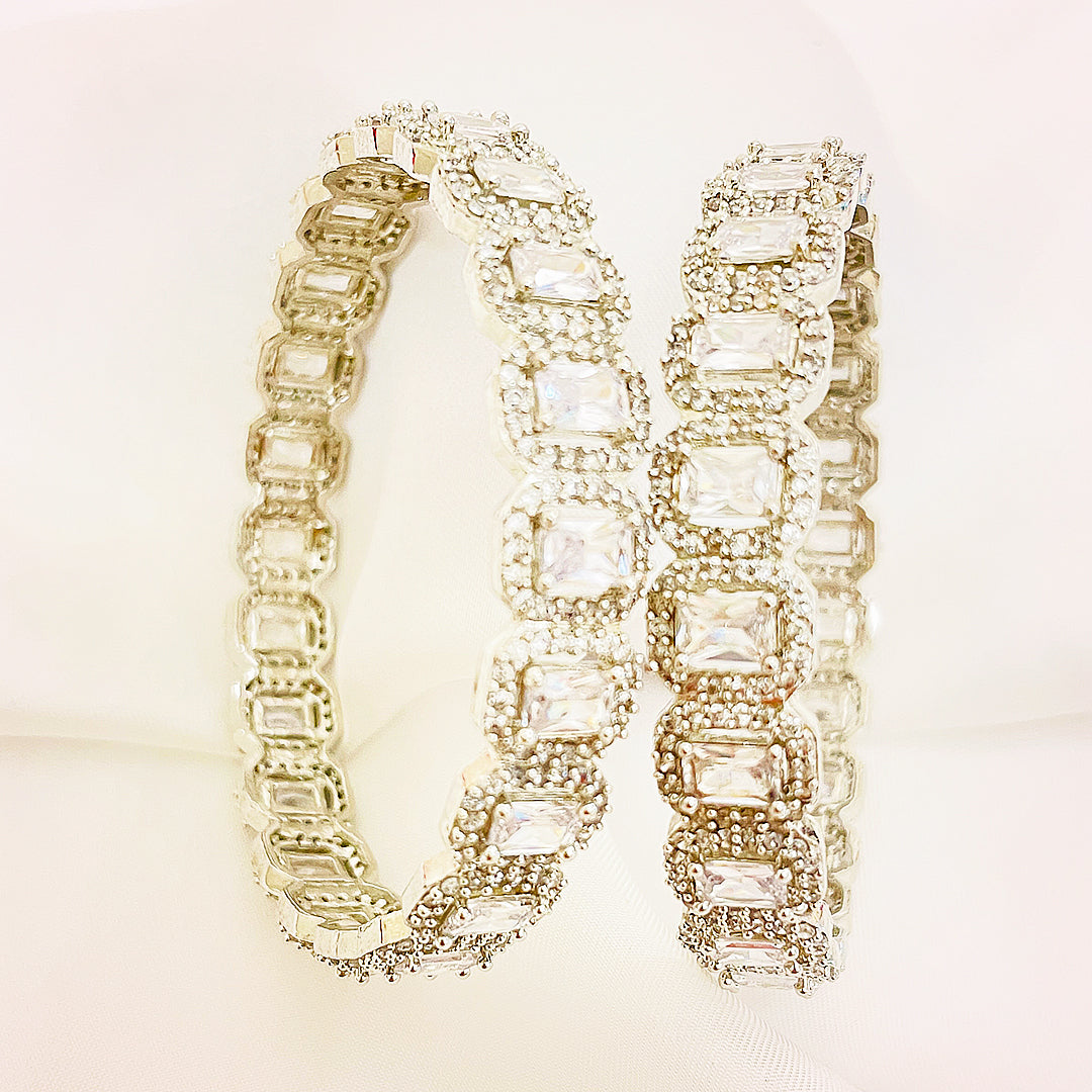 Arcelia Broad Bangles - Antique Silver Polish CZ Elegance