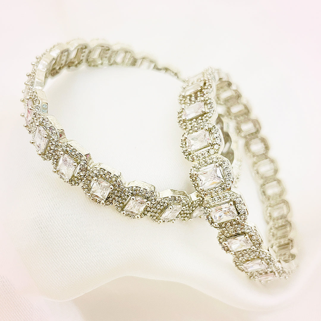 Arcelia Broad Bangles - Antique Silver Polish CZ Elegance