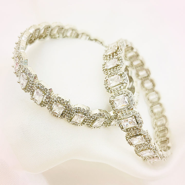 Arcelia Broad Bangles - Antique Silver Polish CZ Elegance