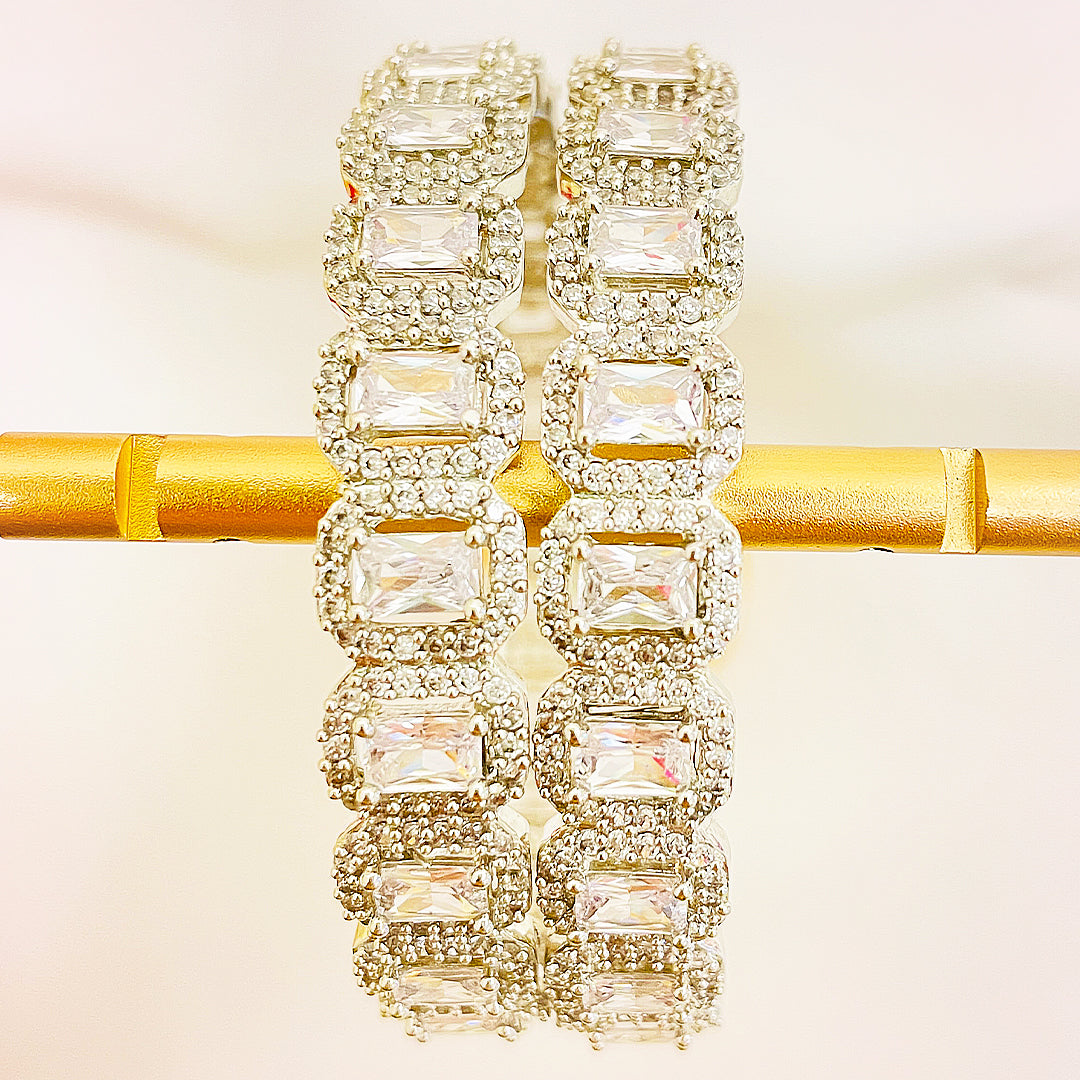 Arcelia Broad Bangles - Antique Silver Polish CZ Elegance