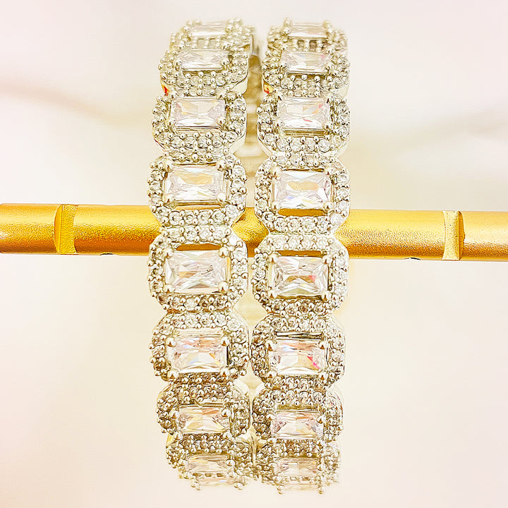 Arcelia Broad Bangles - Antique Silver Polish CZ Elegance