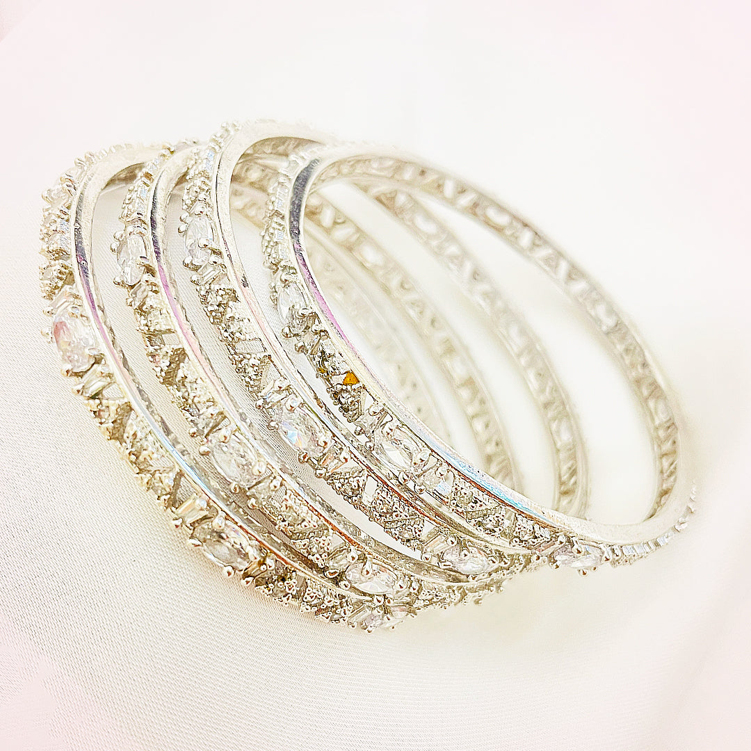 Elowyn CZ Studded Bangles – Antique Silver Polish