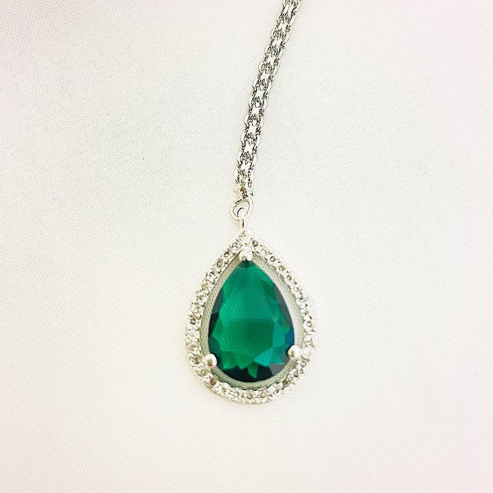 Selina Teardrop Emerald CZ Bindiya – Silver Polish Green Stone