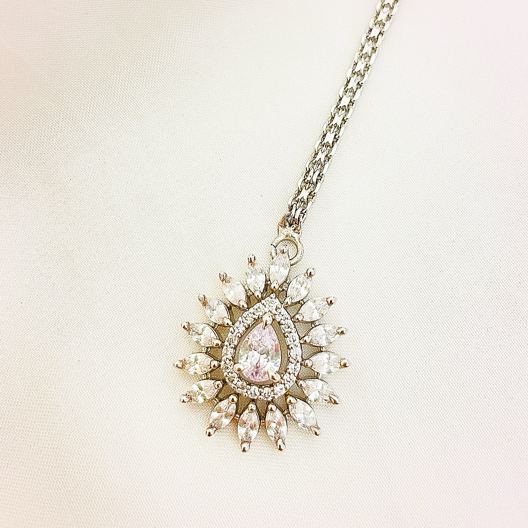 Marielle Teardrop Sunburst CZ Bindiya – Silver Polish White Stones