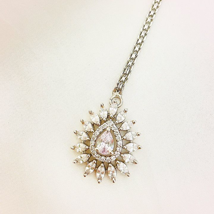 Marielle Teardrop Sunburst CZ Bindiya – Silver Polish White Stones