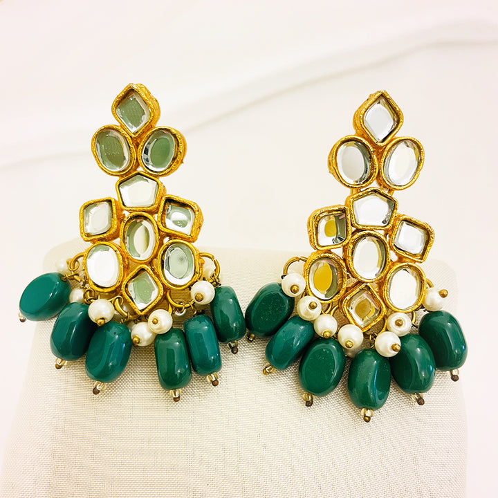 Kundan Gold-Plated Earrings With Green Beads