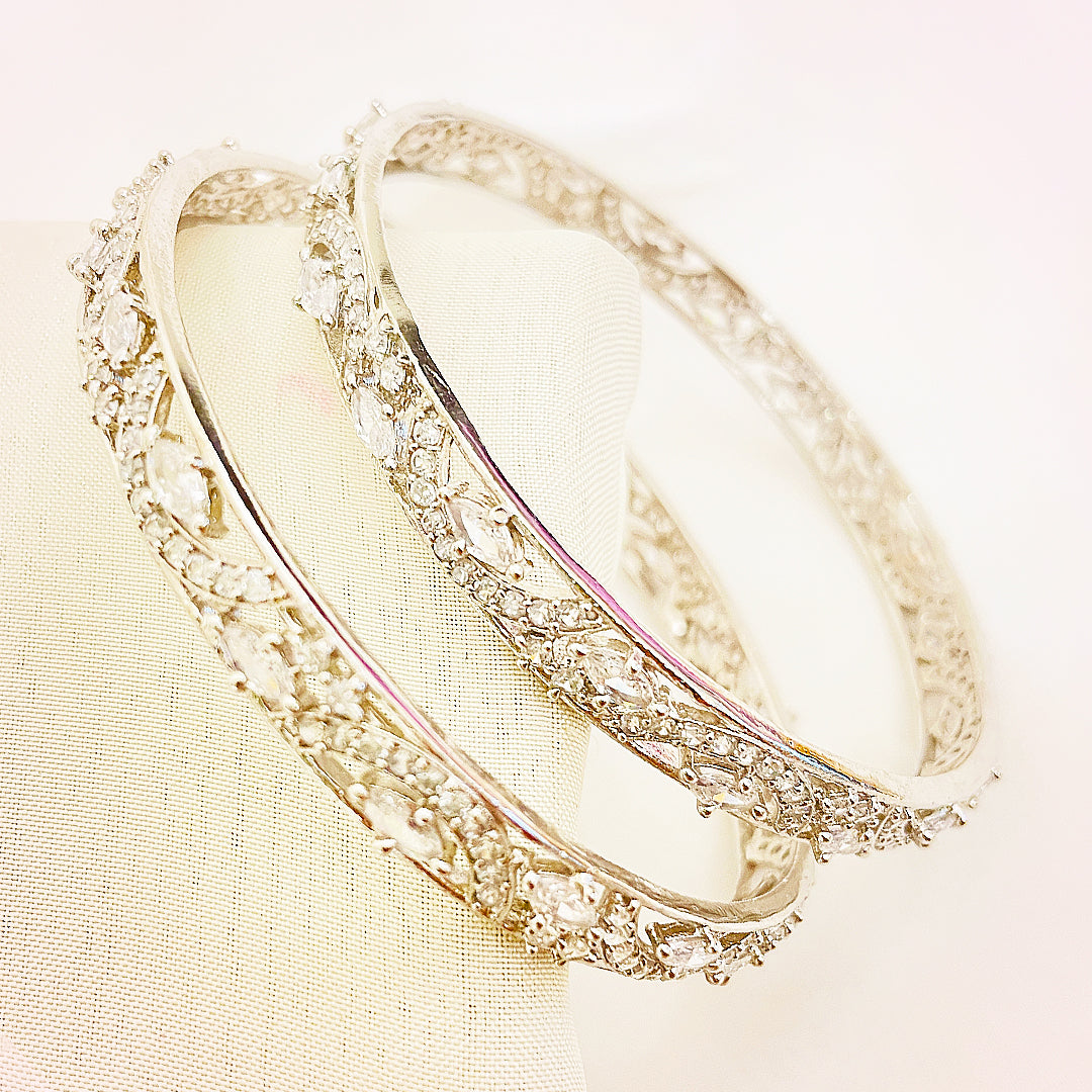 Lunara CZ Cutwork Bangles – Silver Polish