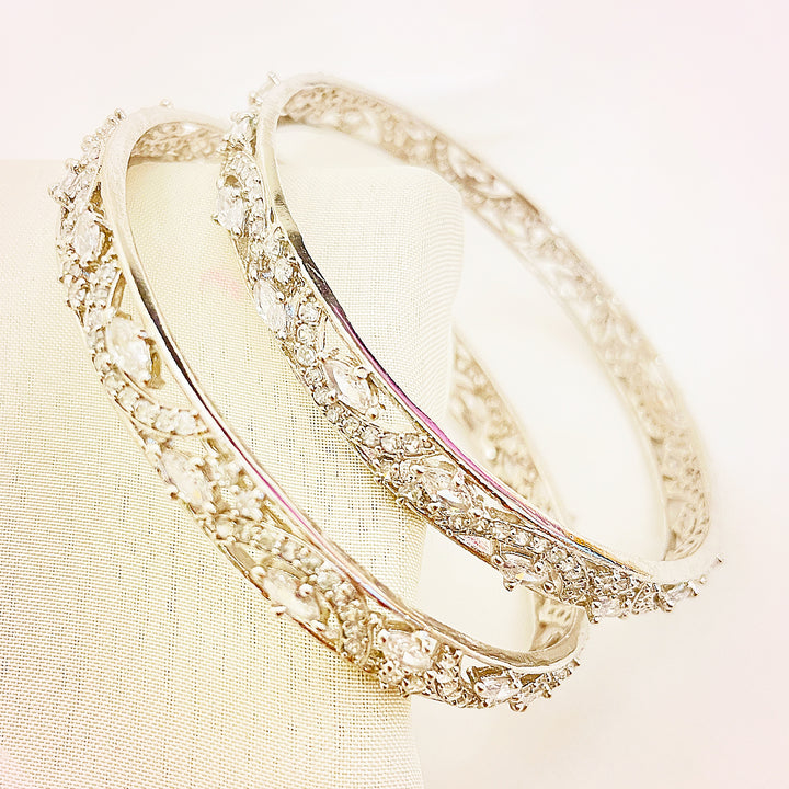 Lunara CZ Cutwork Bangles – Silver Polish