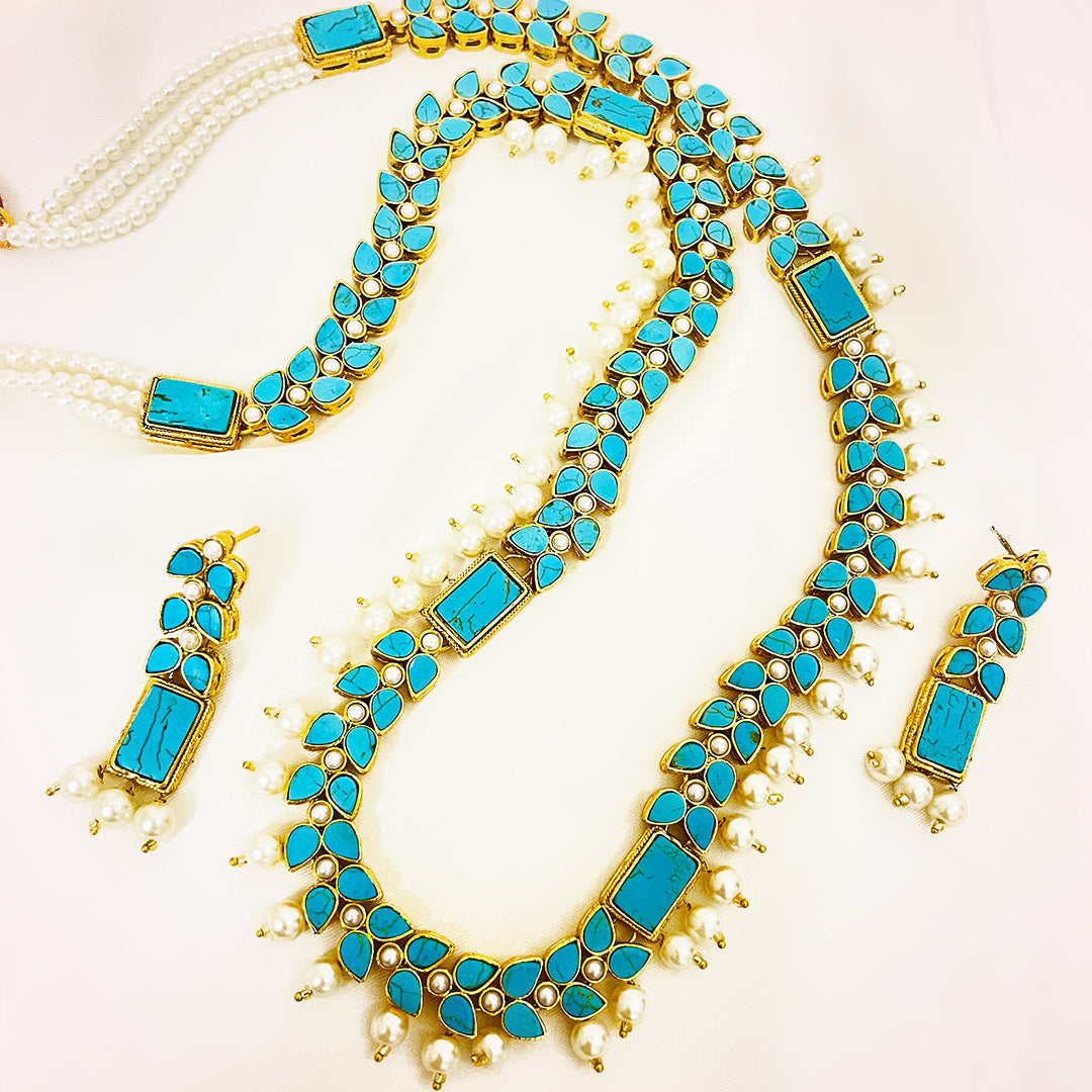 Feeroza Pearl Studded Gold Plated Kundan Mala