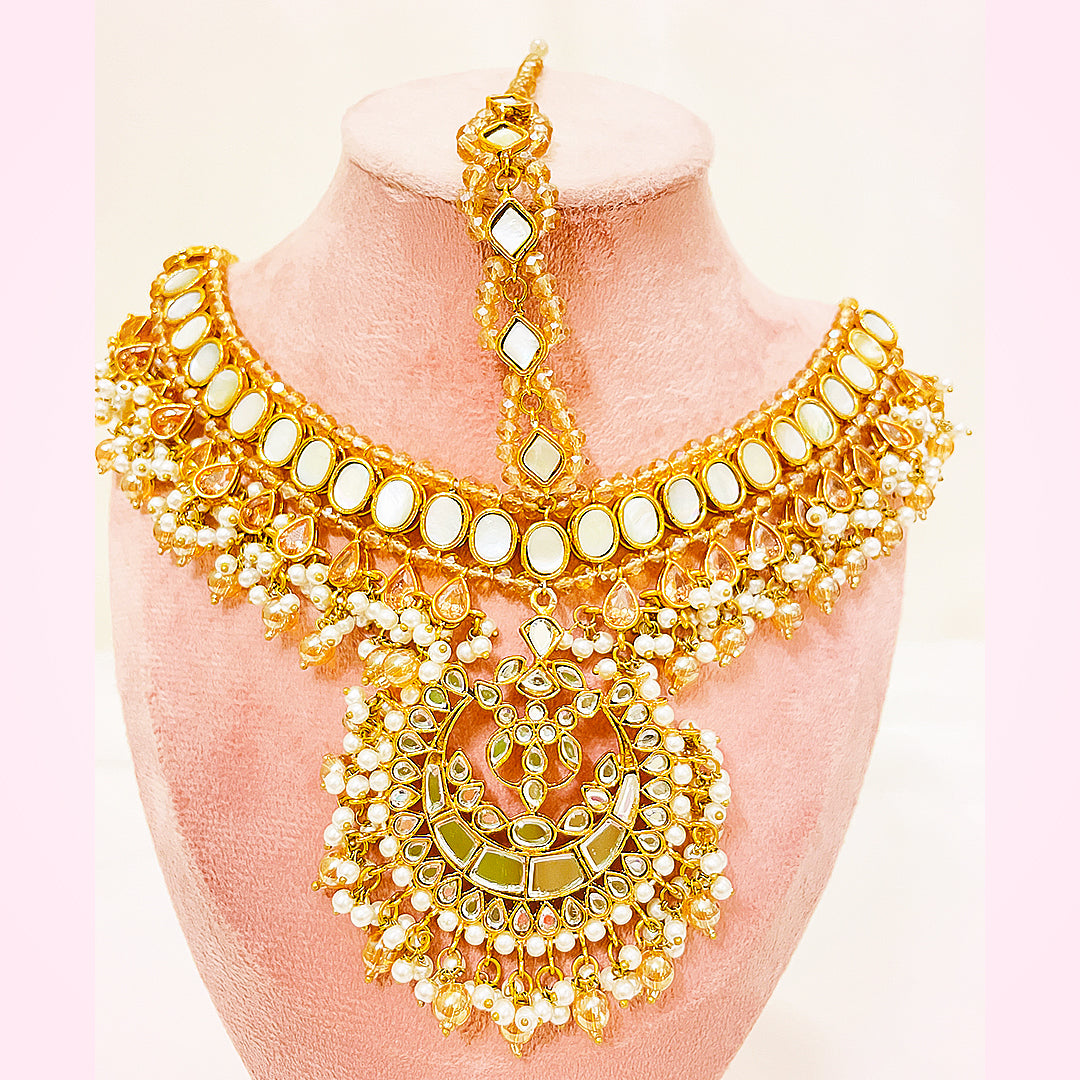 Zermina Kundan Pearl & Stone-Studded Matha Patti Headpiece
