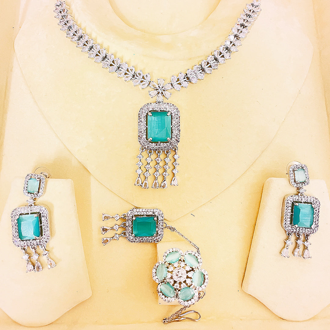 Danica Necklace Set - Emerald-Cut Fringe Elegance