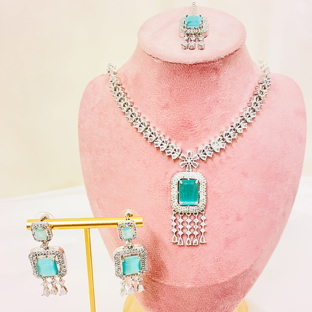 Danica Necklace Set - Emerald-Cut Fringe Elegance