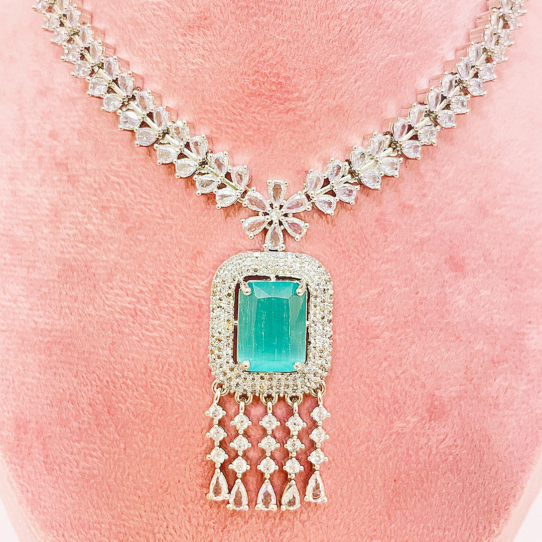 Danica Necklace Set - Emerald-Cut Fringe Elegance