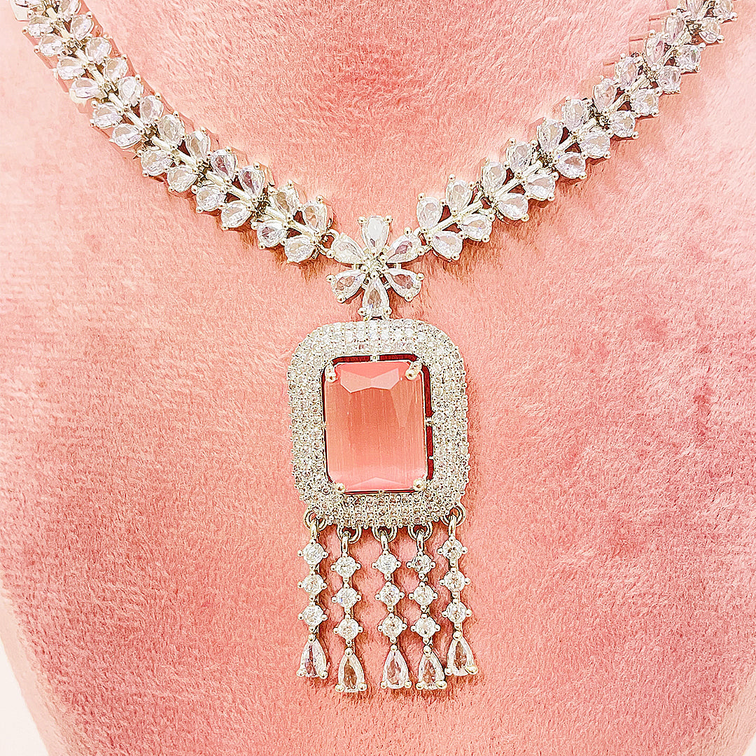 Danica Necklace Set - Emerald-Cut Fringe Elegance