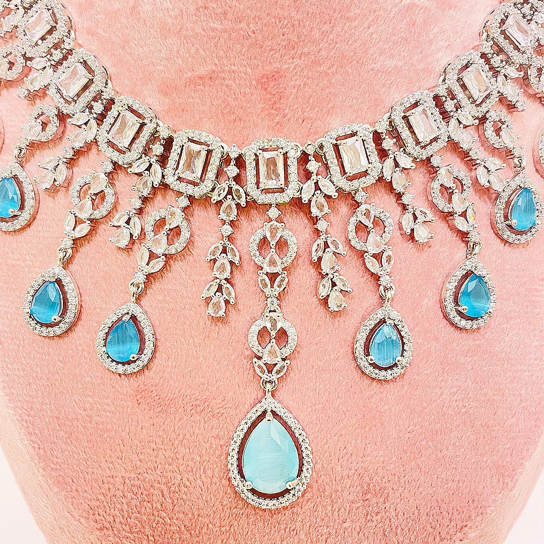Daphne Cascading Teardrop AD & CZ Necklace Set
