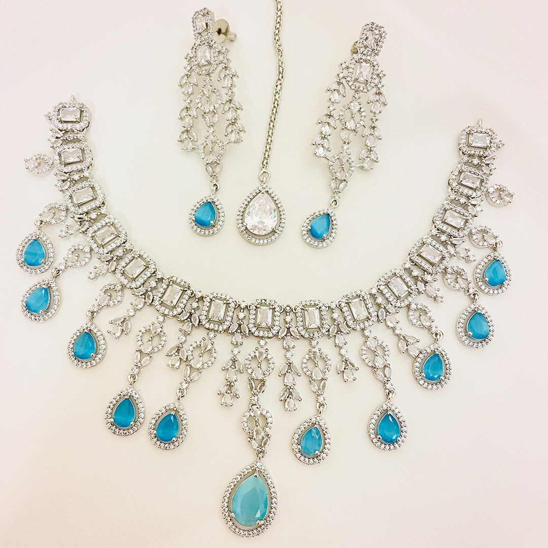 Daphne Cascading Teardrop AD & CZ Necklace Set