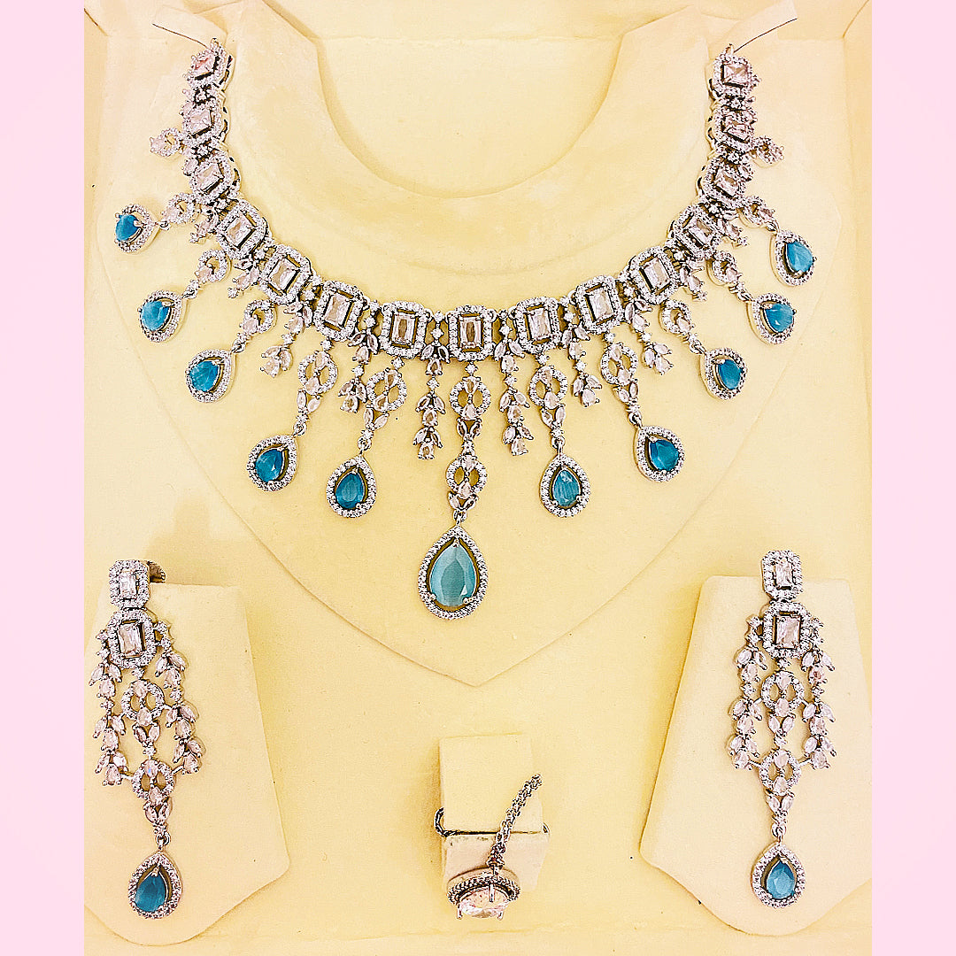 Daphne Cascading Teardrop AD & CZ Necklace Set