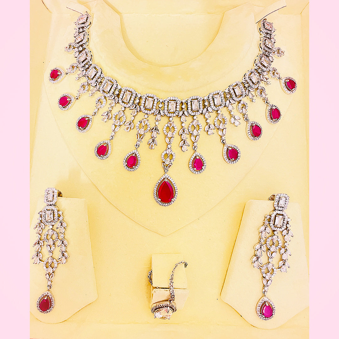 Daphne Cascading Teardrop AD & CZ Necklace Set