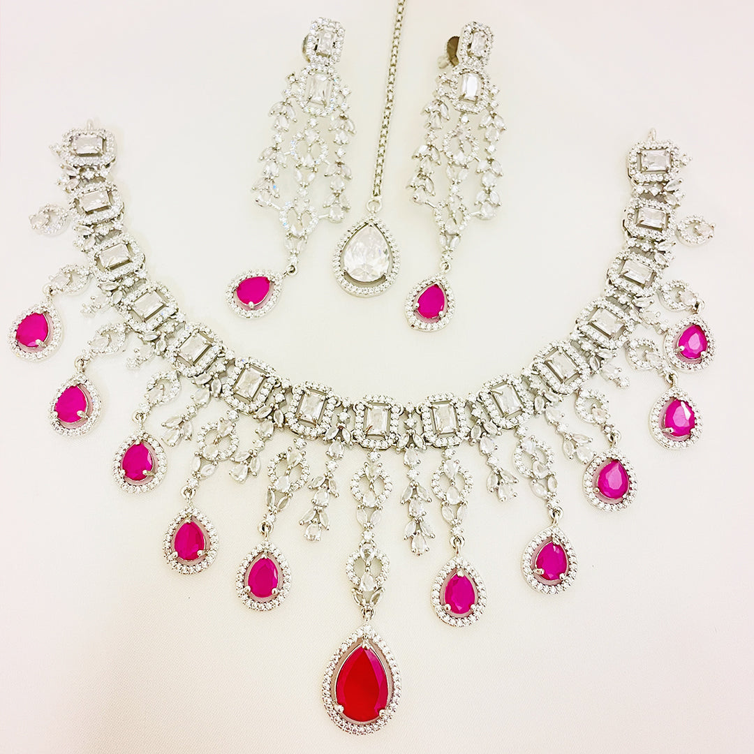 Daphne Cascading Teardrop AD & CZ Necklace Set