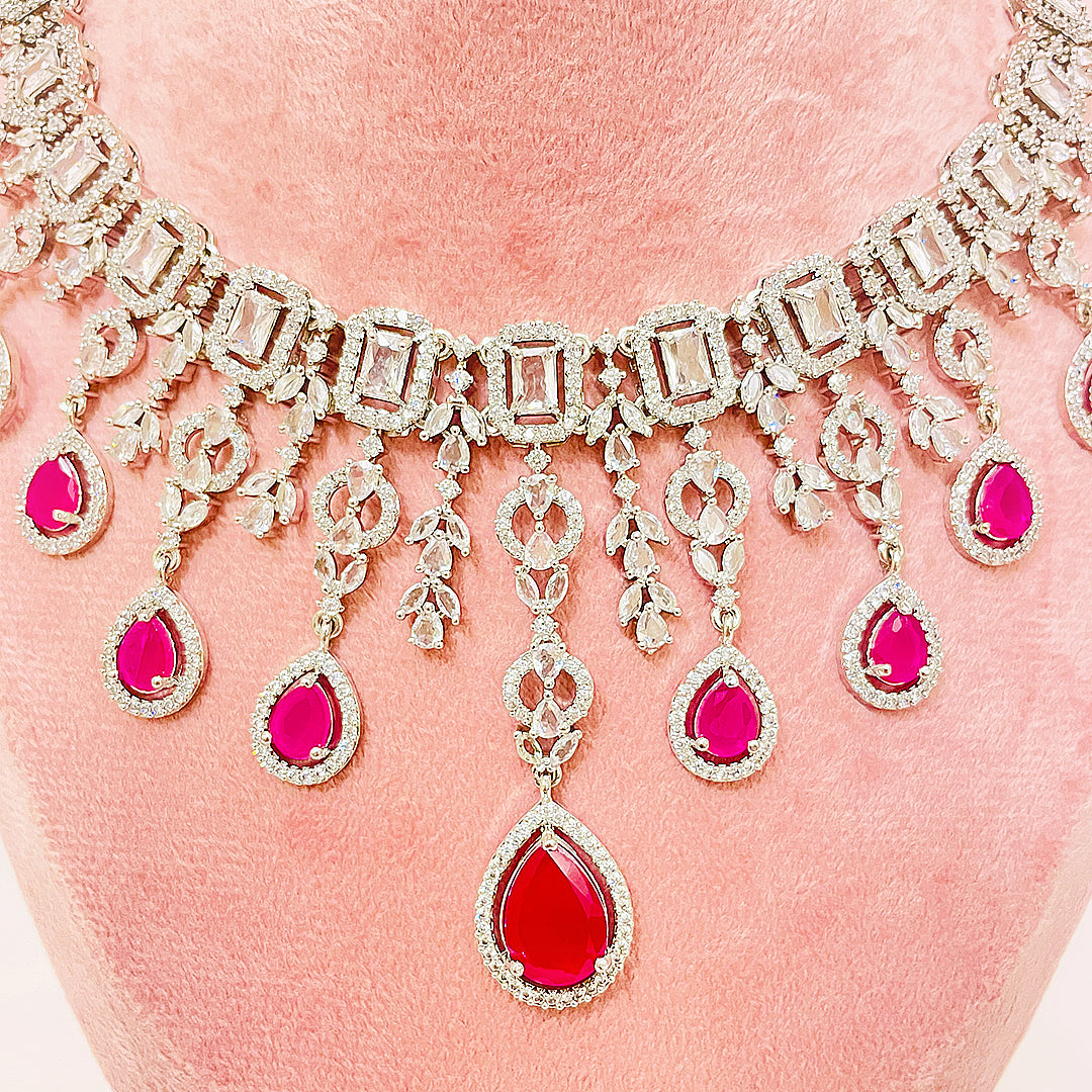 Daphne Cascading Teardrop AD & CZ Necklace Set